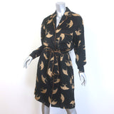 Dries Van Noten Doralas Belted Pajama Dress Black Bird Print Silk Satin Size 40
