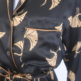 Dries Van Noten Doralas Belted Pajama Dress Black Bird Print Silk Satin Size 40