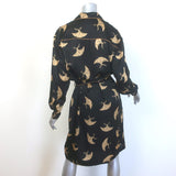 Dries Van Noten Doralas Belted Pajama Dress Black Bird Print Silk Satin Size 40