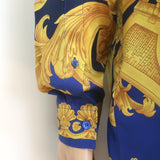 Versace Heritage Fit Baroque Garland Print Shirt Blue/Gold Silk Twill Size 48