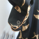 Dries Van Noten Doralas Belted Pajama Dress Black Bird Print Silk Satin Size 40