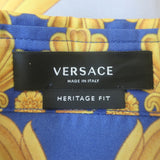 Versace Heritage Fit Baroque Garland Print Shirt Blue/Gold Silk Twill Size 48