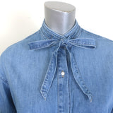 TWP Tie-Neck Button Down Denim Shirt Vintage Blue Size Extra Extra Small