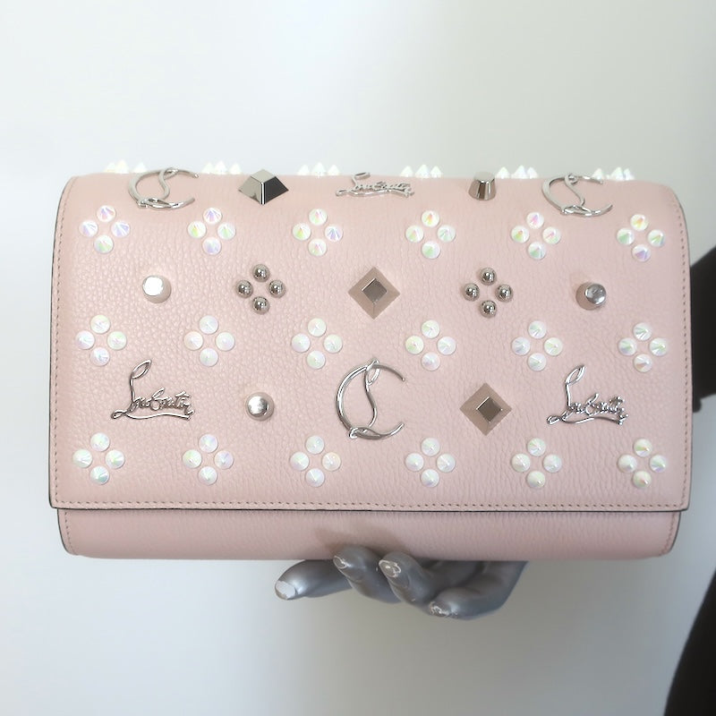 Christian Louboutin Paloma Flap Clutch Leche Grained Leather Crossbody Bag NEW