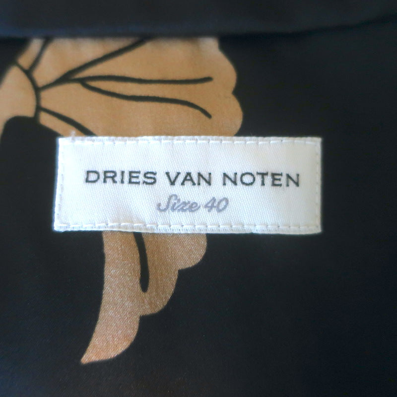 Dries Van Noten Doralas Belted Pajama Dress Black Bird Print Silk Satin Size 40