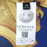 Versace Heritage Fit Baroque Garland Print Shirt Blue/Gold Silk Twill Size 48