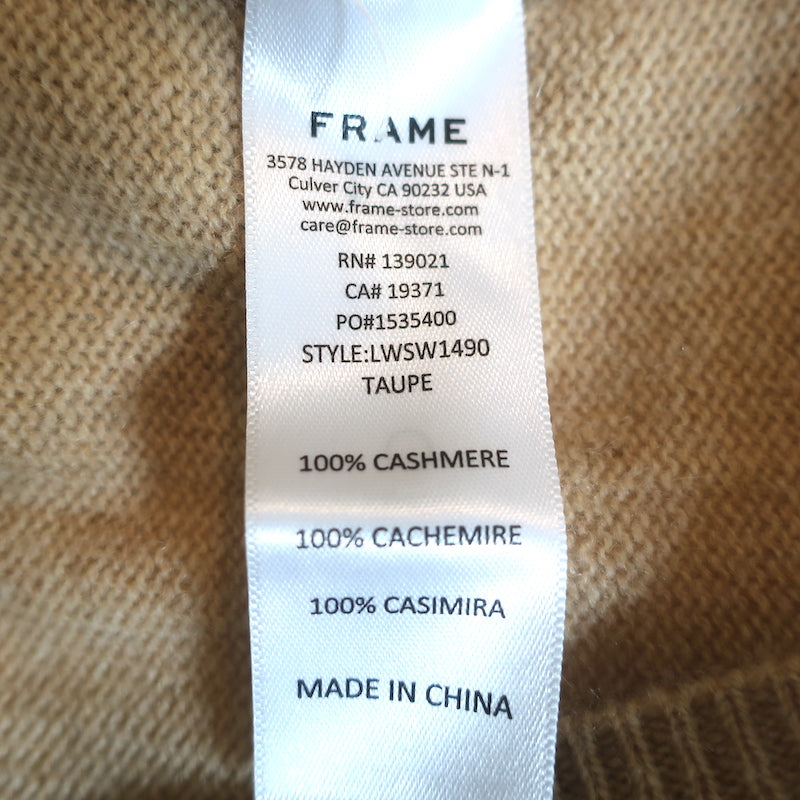 FRAME Cashmere Ruched Sleeve Sweater Taupe Size Small Scoop Neck Top