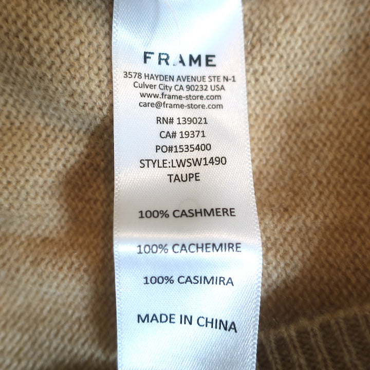 FRAME Cashmere Ruched Sleeve Sweater Taupe Size Small Scoop Neck Top