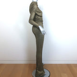 L'Agence Metallic Draped Long Sleeve Gown Gold Stretch Knit Size Extra Small