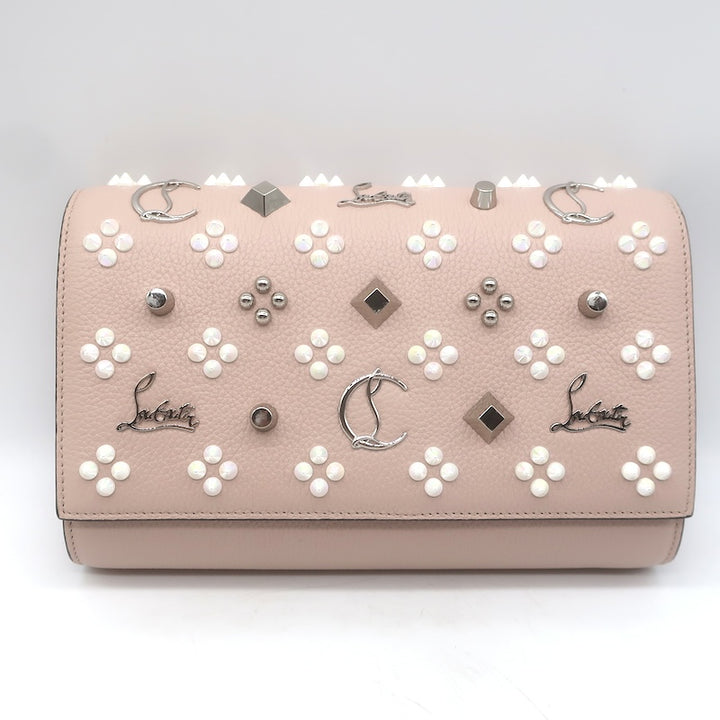 Christian Louboutin Paloma Flap Clutch Leche Grained Leather Crossbody Bag NEW