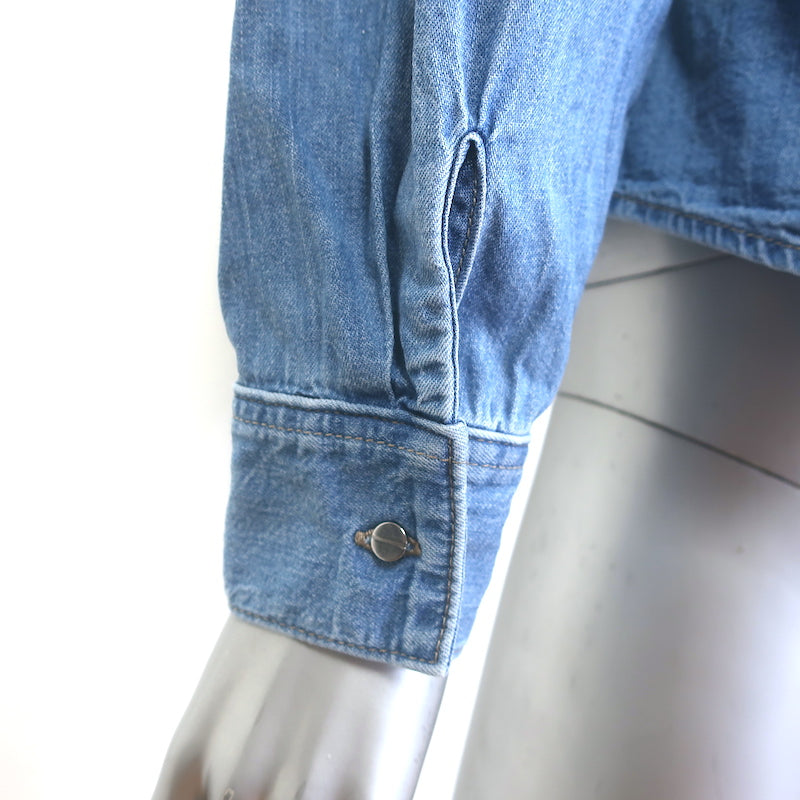 TWP Tie-Neck Button Down Denim Shirt Vintage Blue Size Extra Extra Small