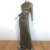 L'Agence Metallic Draped Long Sleeve Gown Gold Stretch Knit Size Extra Small