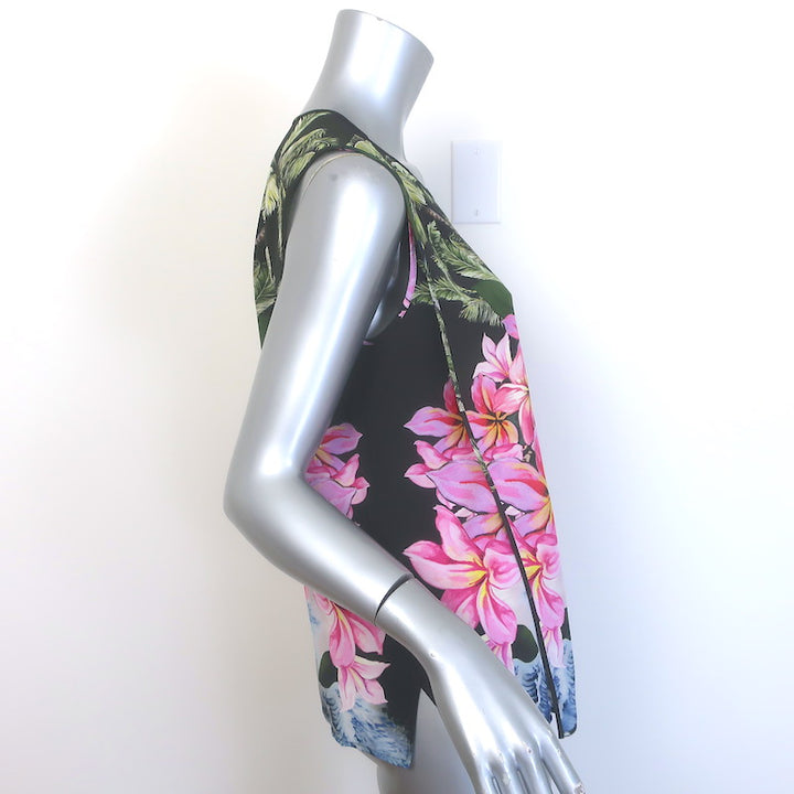 Stella McCartney Hawaiian Print Silk Sleeveless Blouse Black/Multicolor Size 40