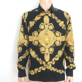 Versace Palazzo Fit Maschera Baroque Print Shirt Black/Gold Silk Twill Size 40