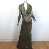 L'Agence Metallic Draped Long Sleeve Gown Gold Stretch Knit Size Extra Small