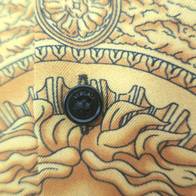 Versace Palazzo Fit Maschera Baroque Print Shirt Black/Gold Silk Twill Size 40