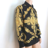 Versace Palazzo Fit Maschera Baroque Print Shirt Black/Gold Silk Twill Size 40