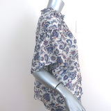 Isabel Marant Blouse Nes White/Blue Paisley Print Silk Size 42 Short Sleeve Top