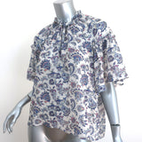 Isabel Marant Blouse Nes White/Blue Paisley Print Silk Size 42 Short Sleeve Top
