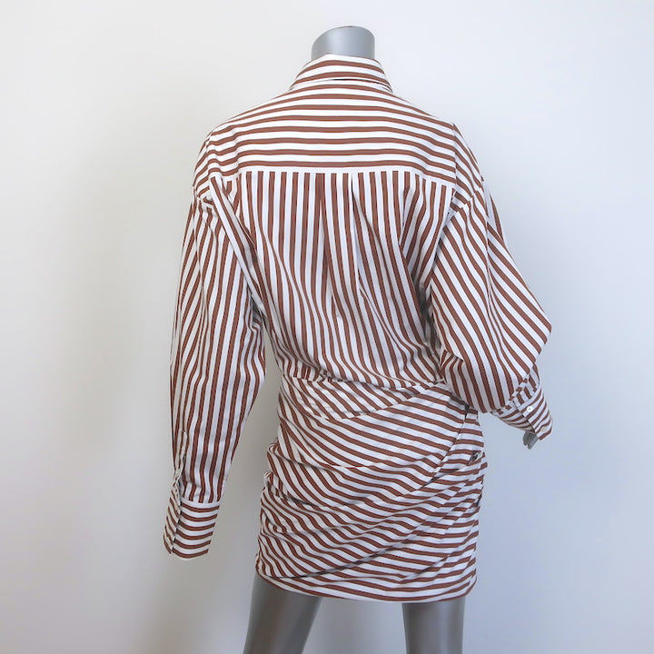 Monse Striped Wrap Shirtdress Brown &amp; White Poplin Size 6 Long Sleeve Mini Dress