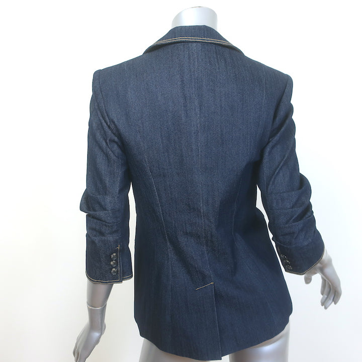 Cinq a Sept Khloe Denim Ruched-Sleeve Blazer Indigo Stretch Cotton Size 00