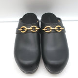 Saint Laurent Le Maillon Chain-Embellished Clogs Black Leather Size 40