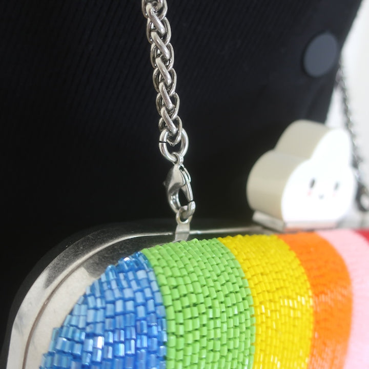 Alice + Olivia x Friends With You Beaded Rainbow Clutch Mini Crossbody Bag NEW