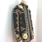 Versace Heritage Fit Barocco Print Shirt Black/Gold Silk Twill Size 48