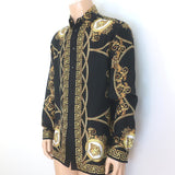 Versace Heritage Fit Barocco Print Shirt Black/Gold Silk Twill Size 48