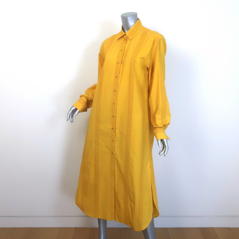 Alaia Crochet Lace-Trimmed Midi Shirtdress Marigold Cotton Size 44