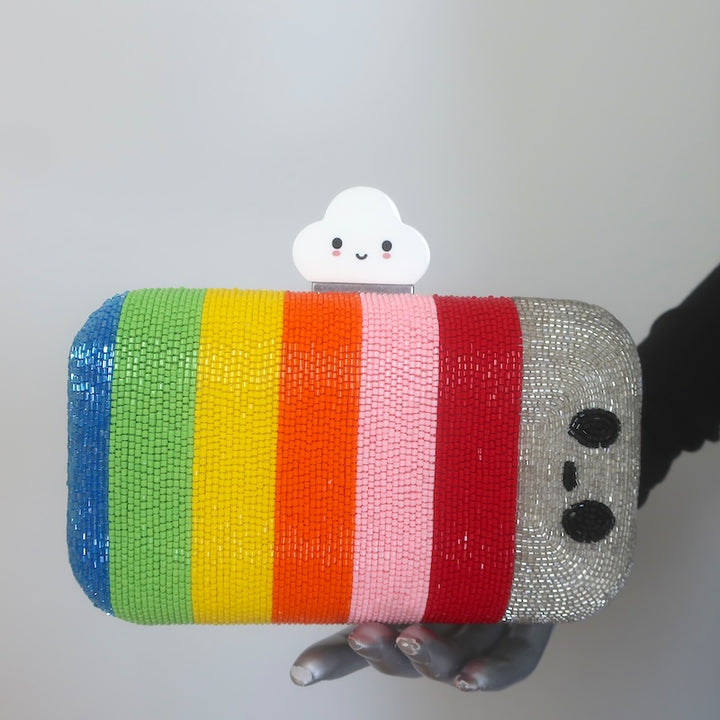 Alice + Olivia x Friends With You Beaded Rainbow Clutch Mini Crossbody Bag NEW
