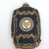 Versace Heritage Fit Barocco Print Shirt Black/Gold Silk Twill Size 48