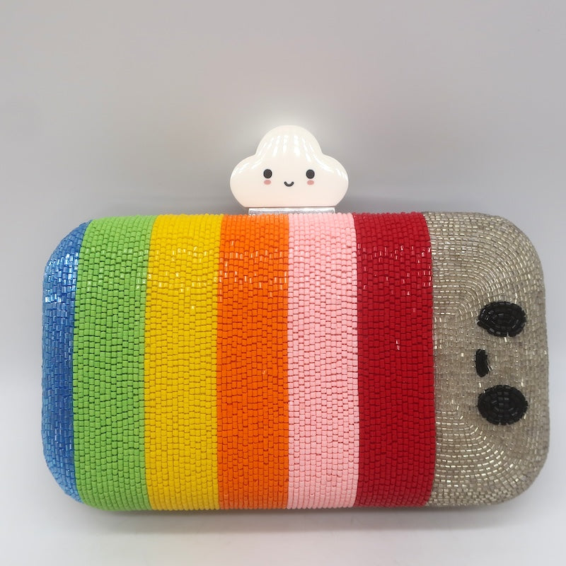 Alice + Olivia x Friends With You Beaded Rainbow Clutch Mini Crossbody Bag NEW