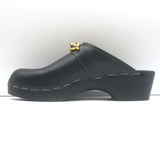 Saint Laurent Le Maillon Chain-Embellished Clogs Black Leather Size 40