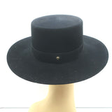 Janessa Leone Gabrielle Bolero Hat Black Wool Felt with Leather Band Size Small