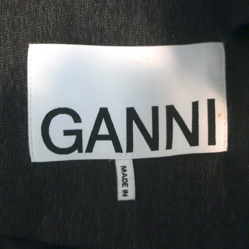 GANNI Draped Suiting Blazer Charcoal Tonal Stripe Size 34