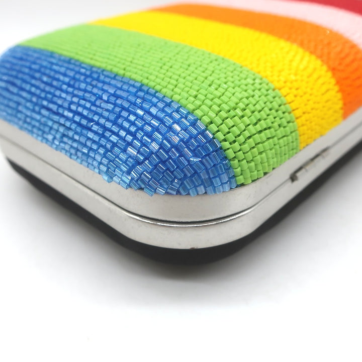 Alice + Olivia x Friends With You Beaded Rainbow Clutch Mini Crossbody Bag NEW