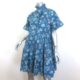 Mille Violetta Ruffled Mini Dress French Blue Floral Print Cotton Size Medium