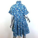 Mille Violetta Ruffled Mini Dress French Blue Floral Print Cotton Size Medium