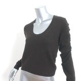 FRAME Cashmere Ruched-Sleeve Sweater Dark Brown Size Small Scoop Neck Pullover