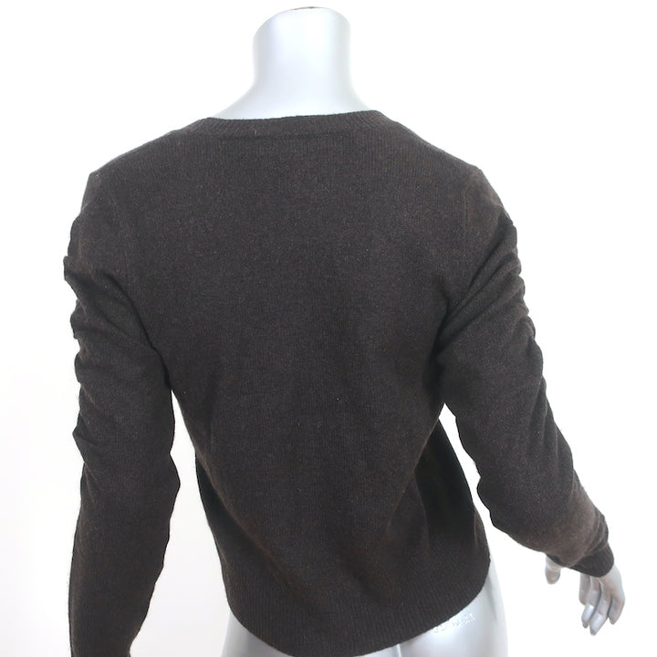 FRAME Cashmere Ruched-Sleeve Sweater Dark Brown Size Small Scoop Neck Pullover