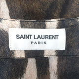 Saint Laurent Zebra Print Deep V-Neck Shirt Brown Silk Georgette Size 39