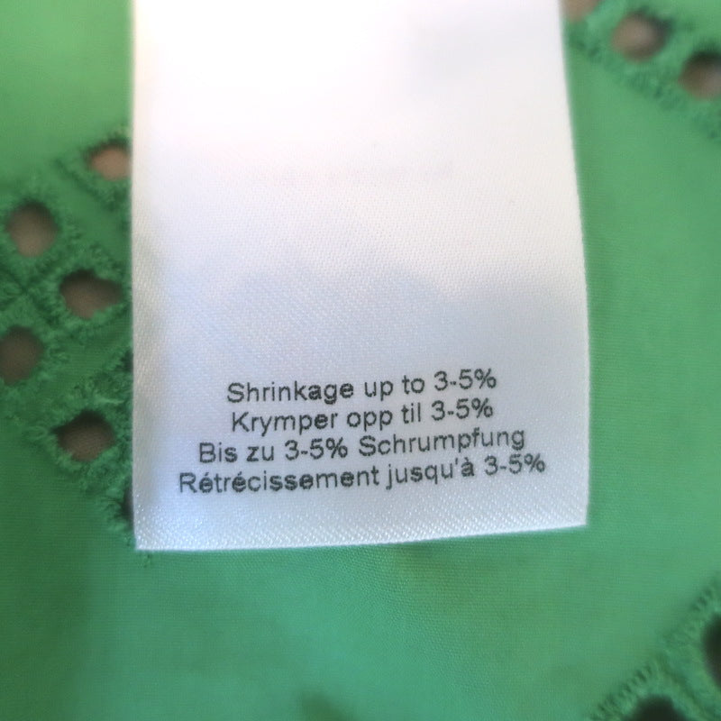 GANNI Broderie Anglaise Puff Sleeve Midi Dress Green Smocked Poplin Size 38