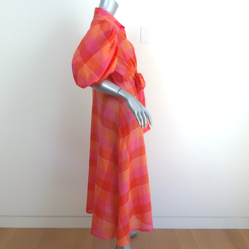 Silvia Tcherassi Puff Sleeve Midi Dress Perth Orange/Pink Check Size L –  Celebrity Owned