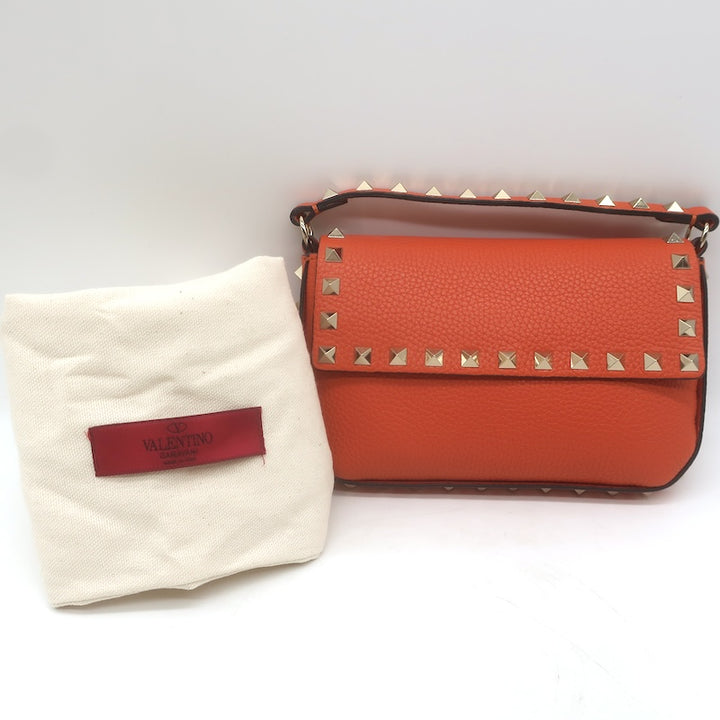 Valentino Rockstud Pouch Orange Grainy Calfskin Leather Mini Crossbody Bag NEW