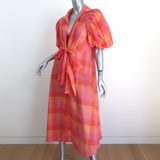 Silvia Tcherassi Puff Sleeve Midi Dress Perth Orange/Pink Check Size Large