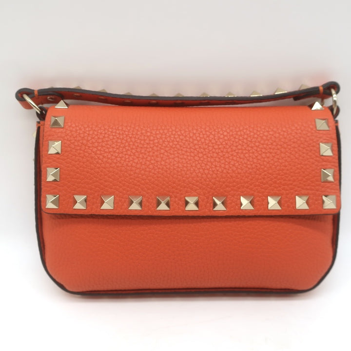 Valentino Rockstud Pouch Orange Grainy Calfskin Leather Mini Crossbody Bag NEW
