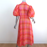 Silvia Tcherassi Puff Sleeve Midi Dress Perth Orange/Pink Check Size Large