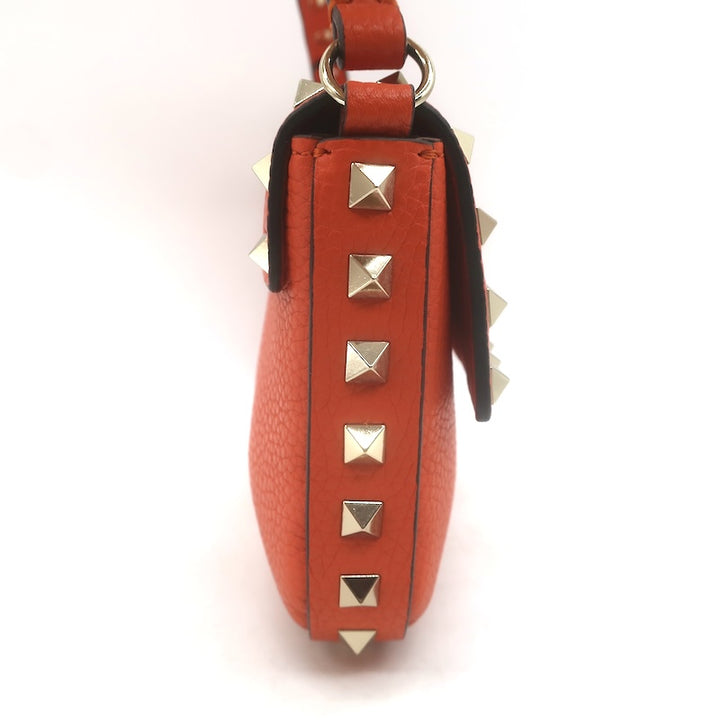 Valentino Rockstud Pouch Orange Grainy Calfskin Leather Mini Crossbody Bag NEW
