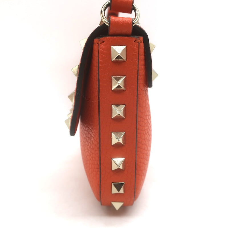 Valentino Rockstud Pouch Orange Grainy Calfskin Leather Mini Crossbody Bag NEW
